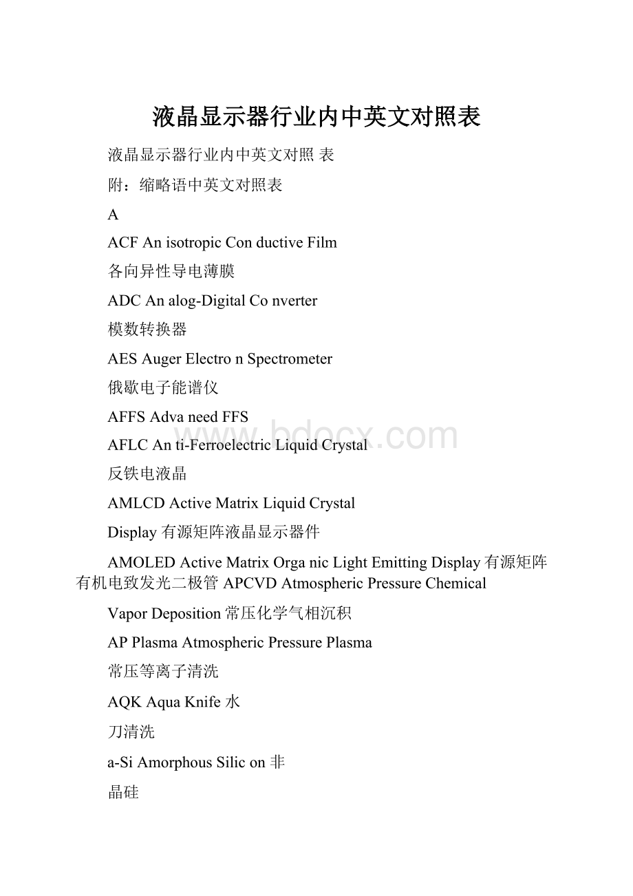 液晶显示器行业内中英文对照表.docx_第1页