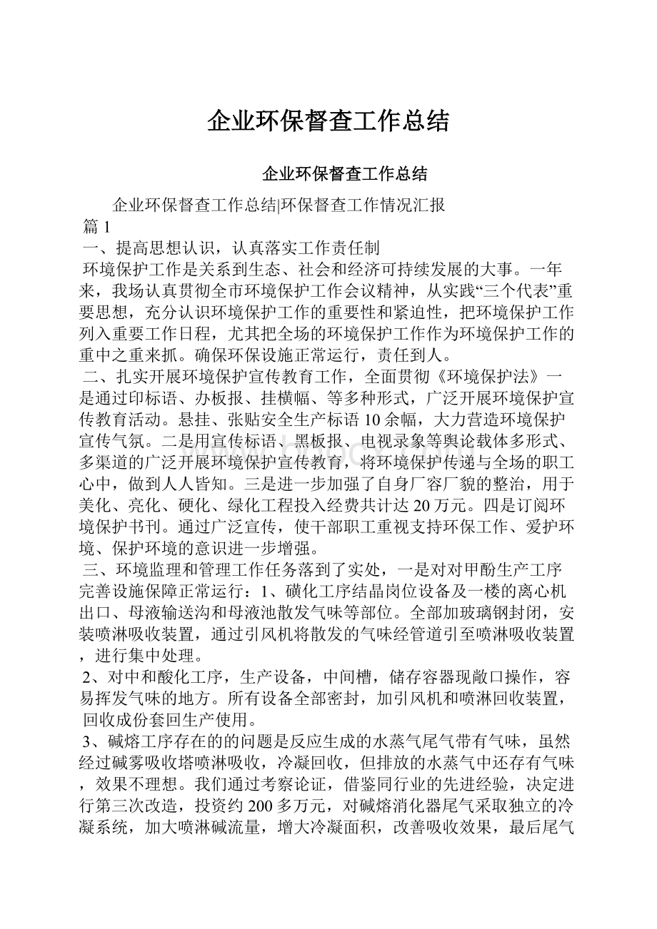 企业环保督查工作总结Word下载.docx