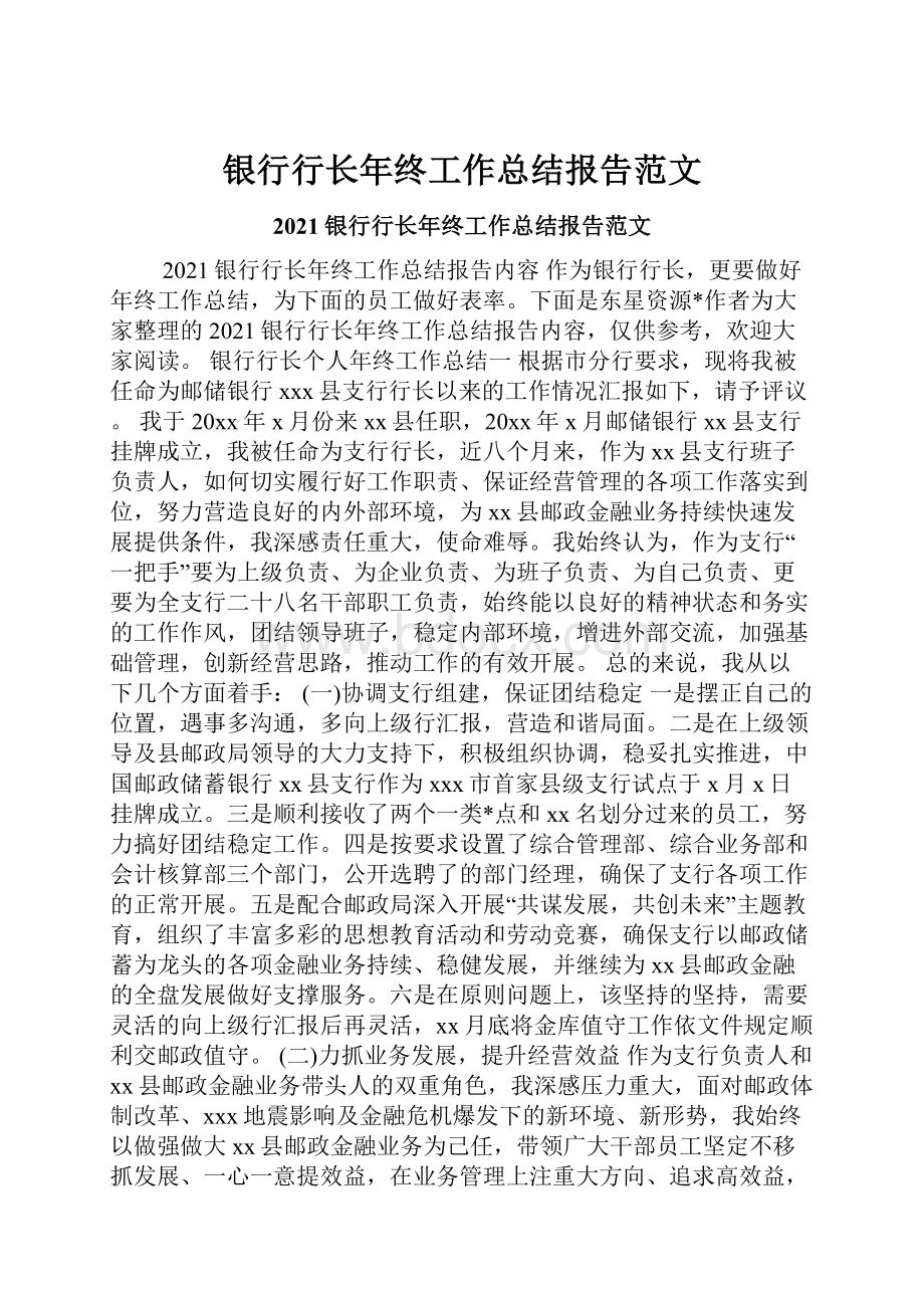 银行行长年终工作总结报告范文.docx