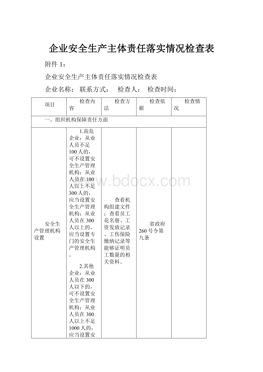 企业安全生产主体责任落实情况检查表.docx_第1页