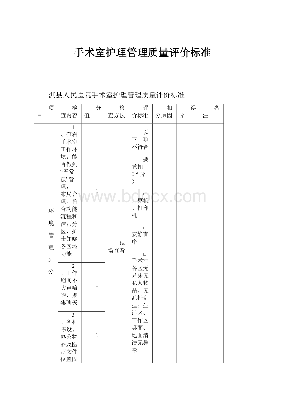 手术室护理管理质量评价标准.docx_第1页