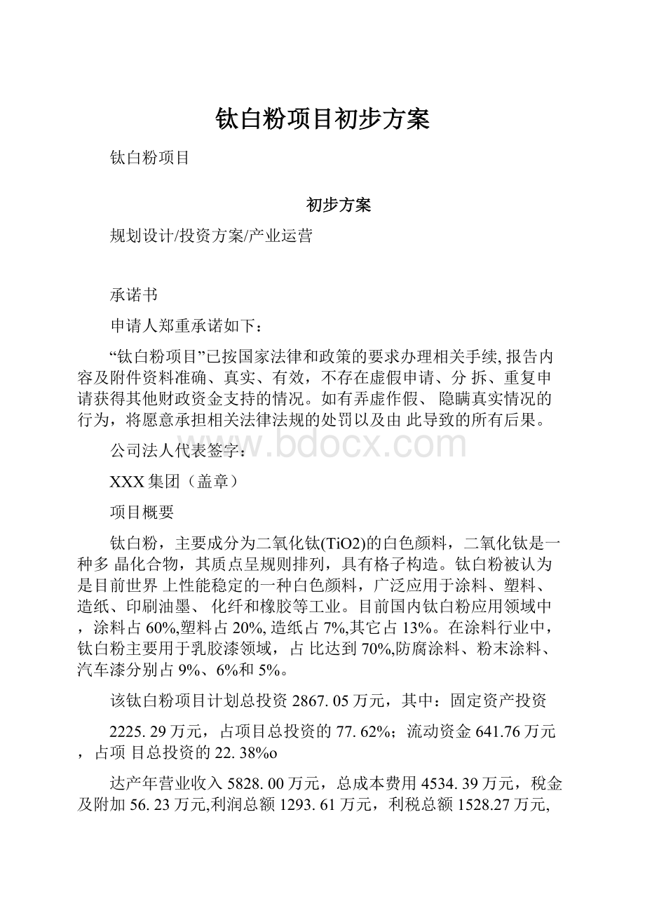 钛白粉项目初步方案.docx