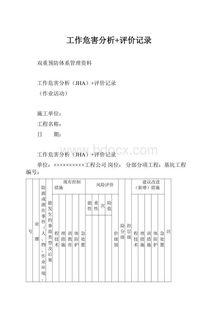 工作危害分析+评价记录.docx_第1页