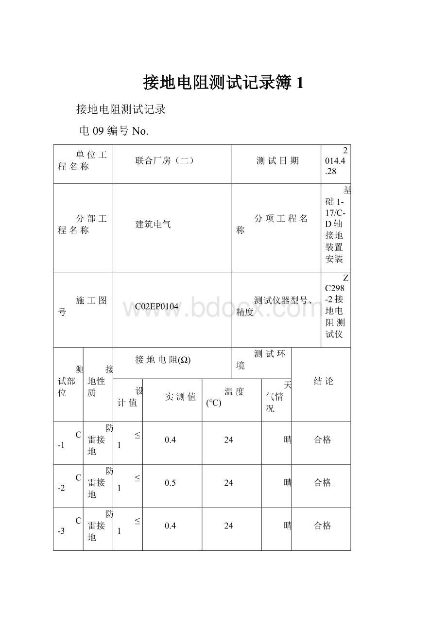 接地电阻测试记录簿1Word文件下载.docx_第1页