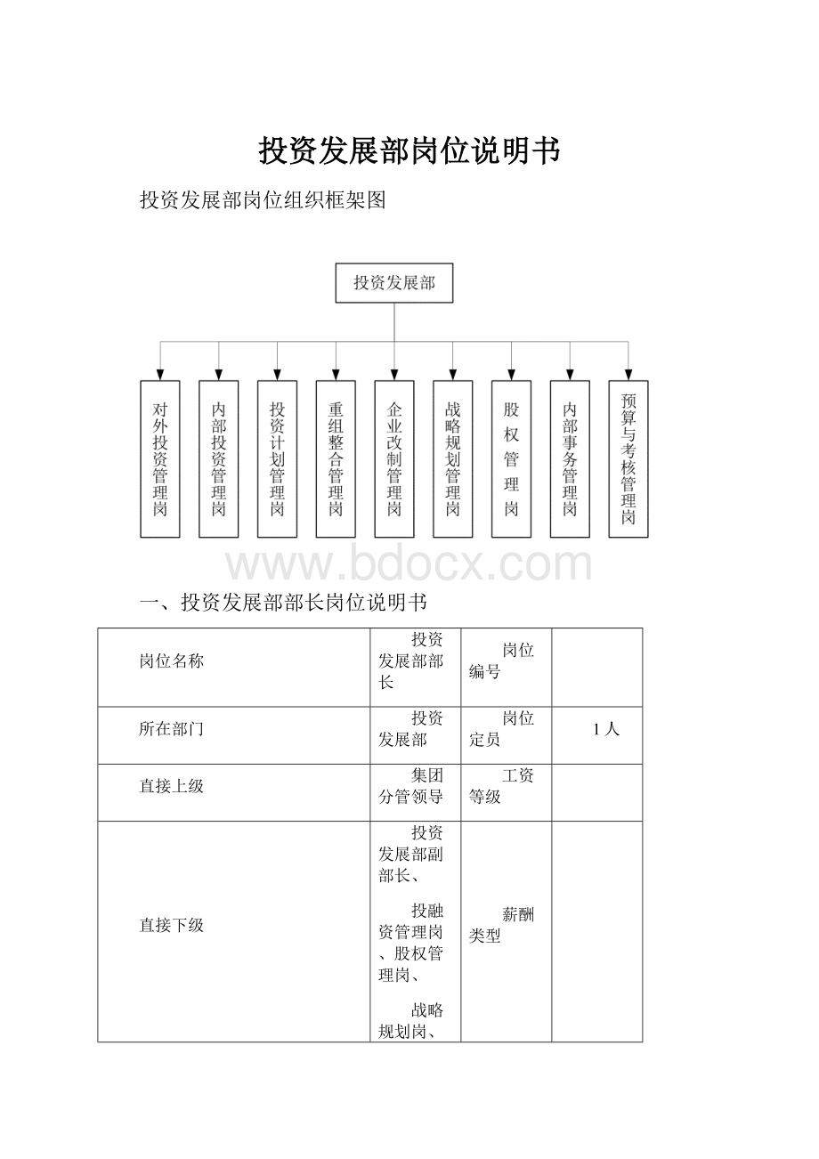 投资发展部岗位说明书文档格式.docx