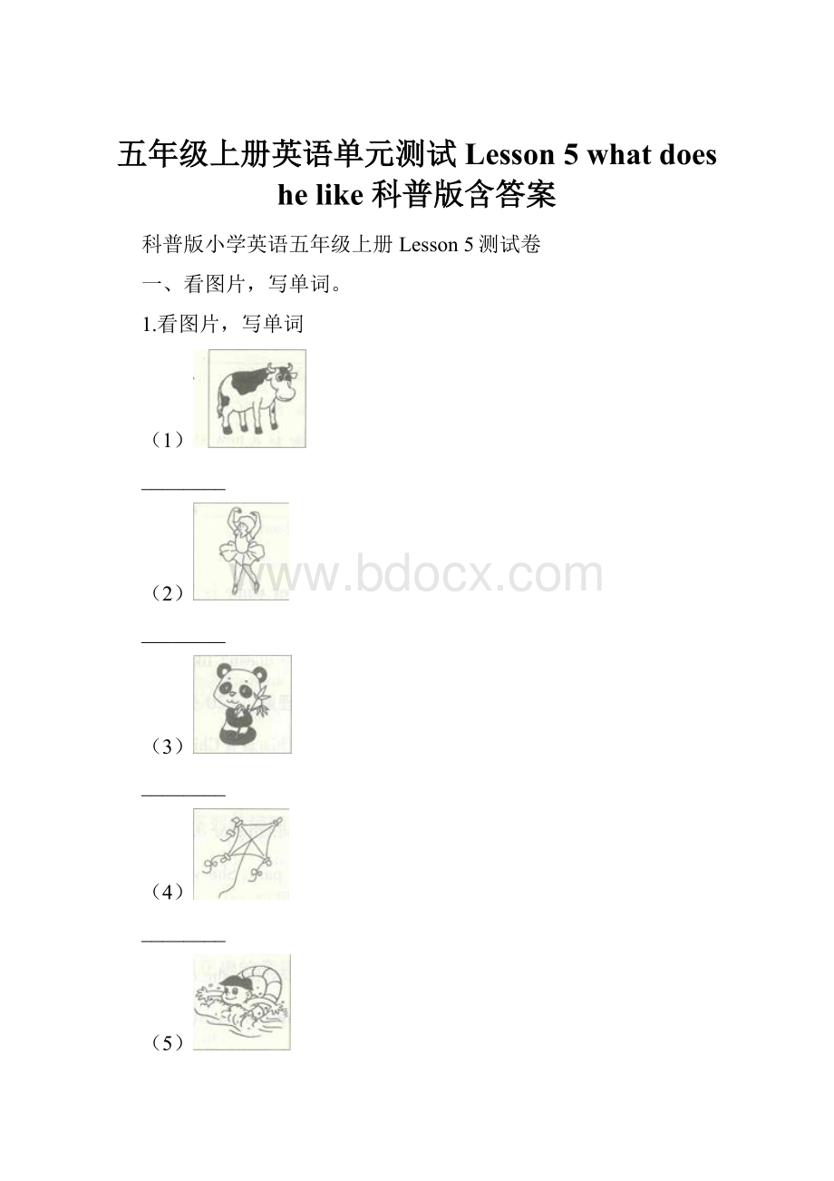 五年级上册英语单元测试Lesson 5what does he like科普版含答案文档格式.docx