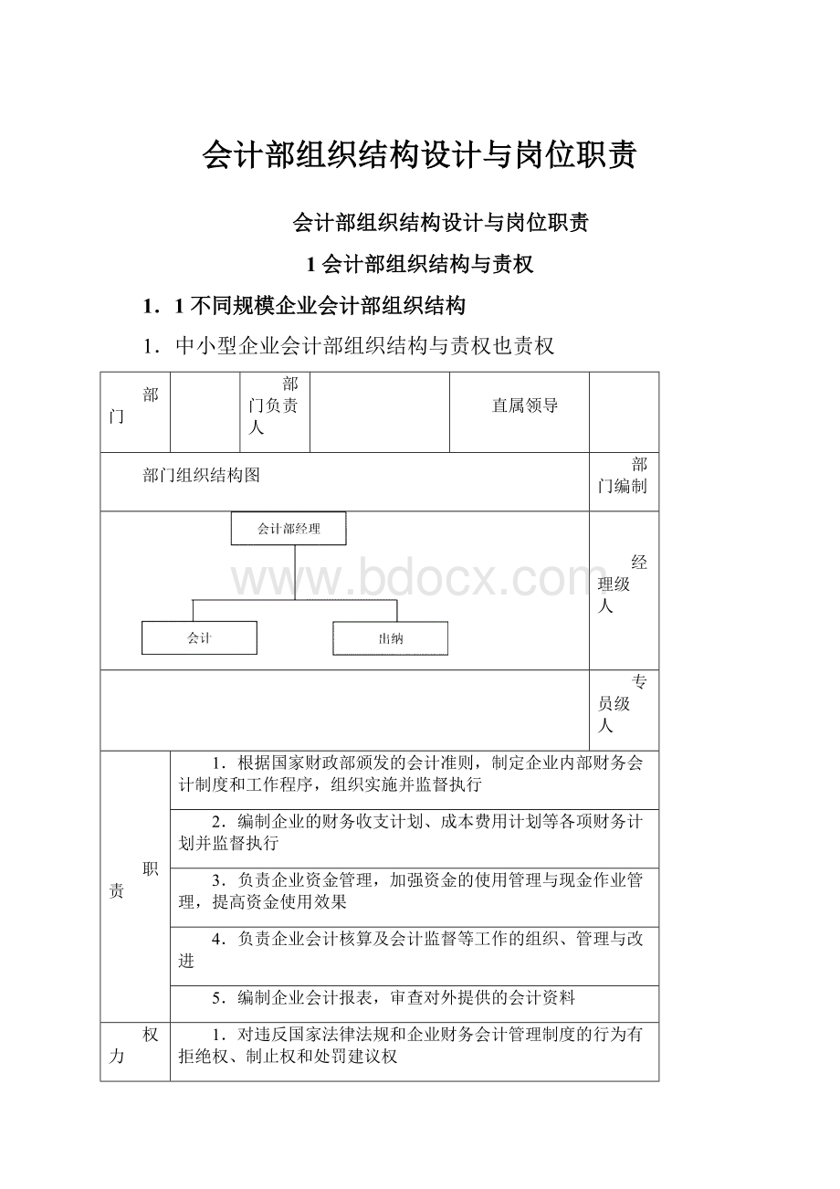 会计部组织结构设计与岗位职责.docx_第1页