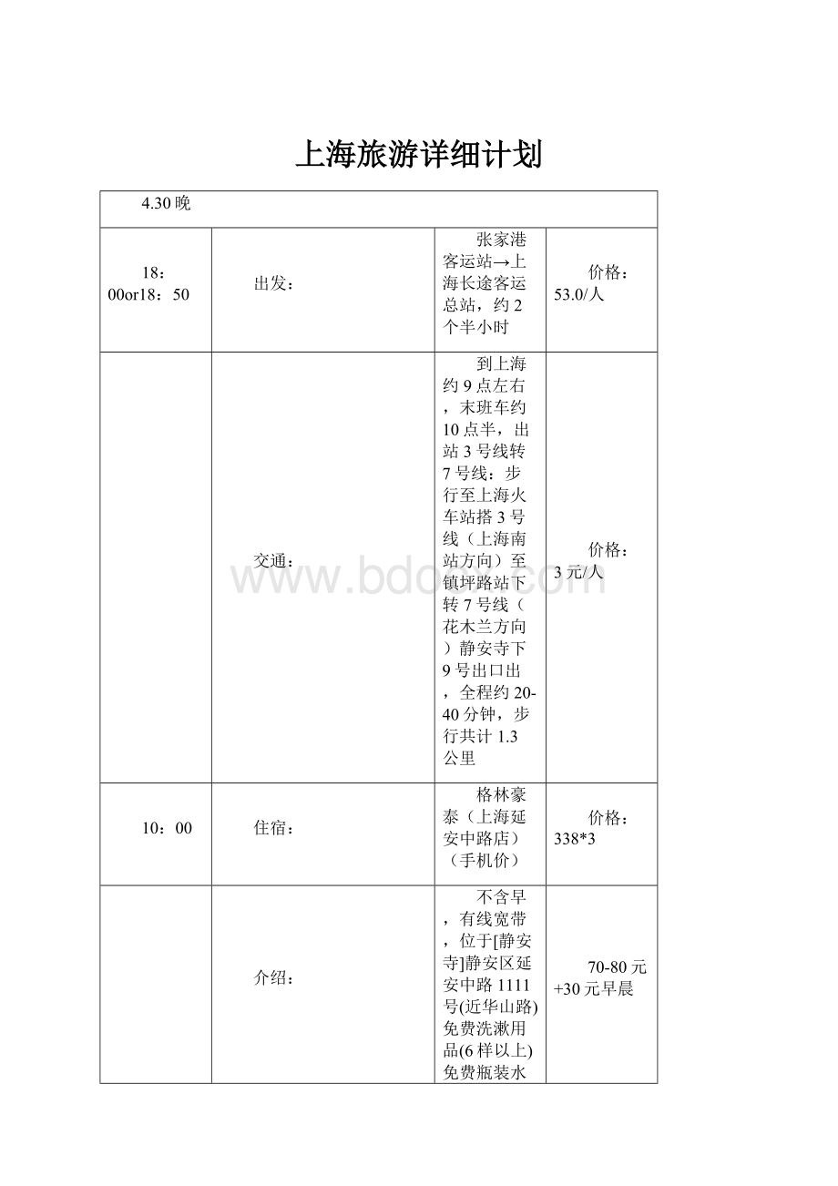 上海旅游详细计划.docx