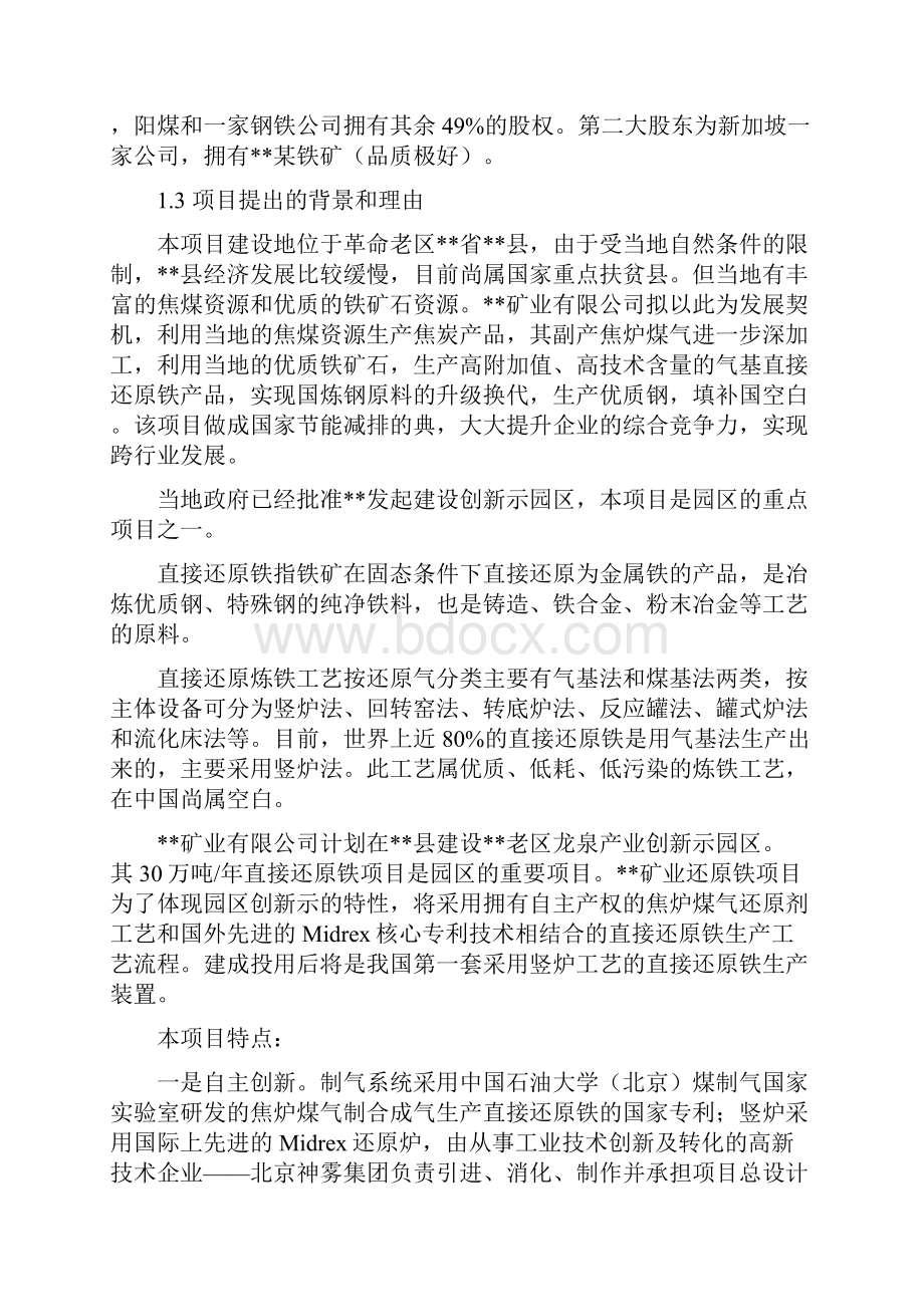 年产30万吨焦炉煤气制直接还原铁项目可行性实施报告Word格式文档下载.docx_第2页