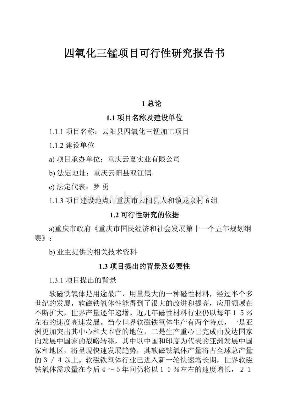 四氧化三锰项目可行性研究报告书文档格式.docx