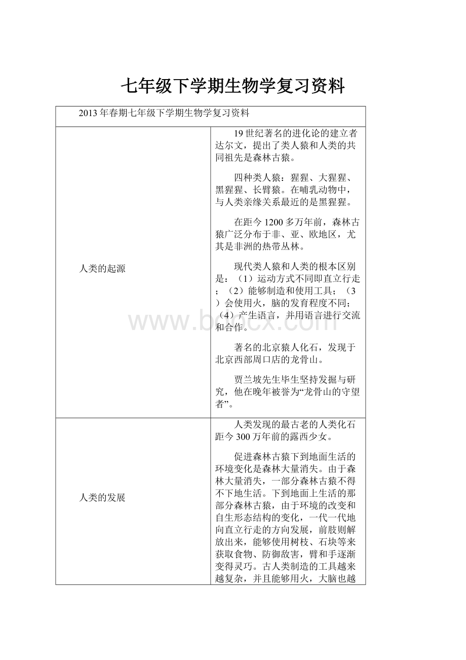 七年级下学期生物学复习资料Word文档下载推荐.docx