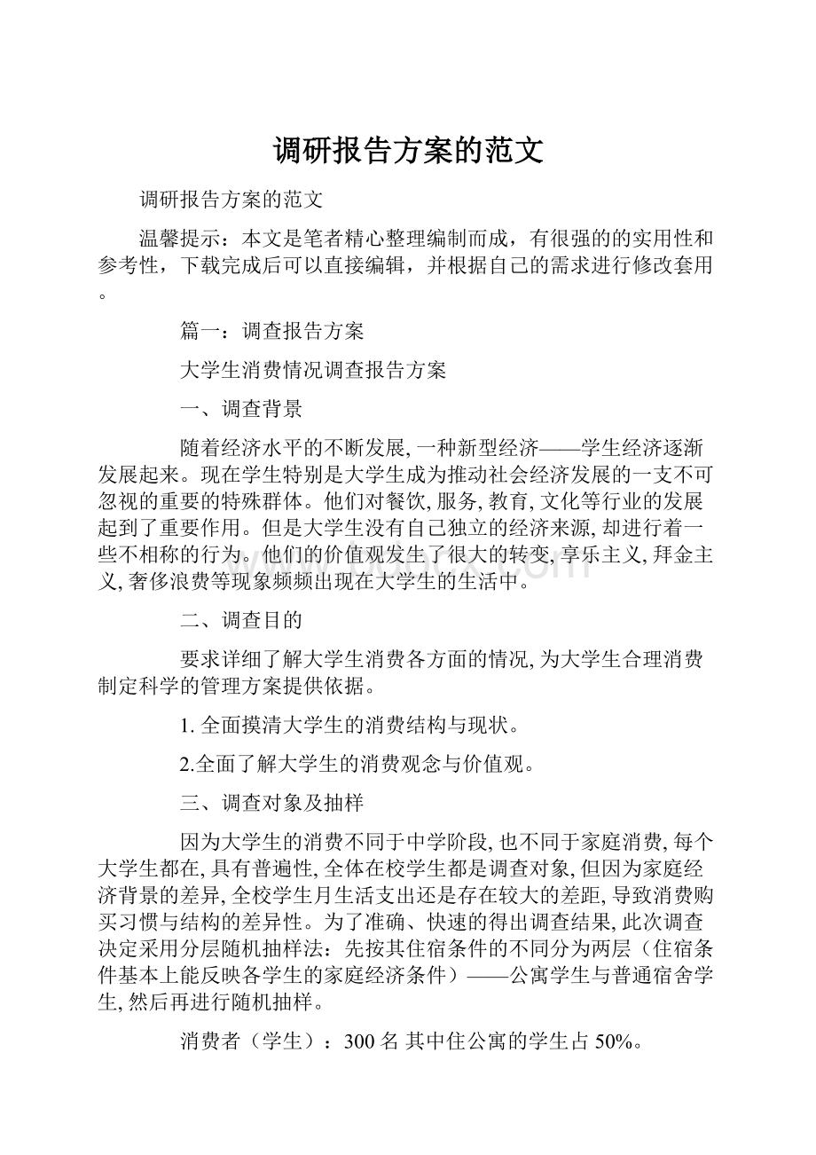 调研报告方案的范文文档格式.docx_第1页