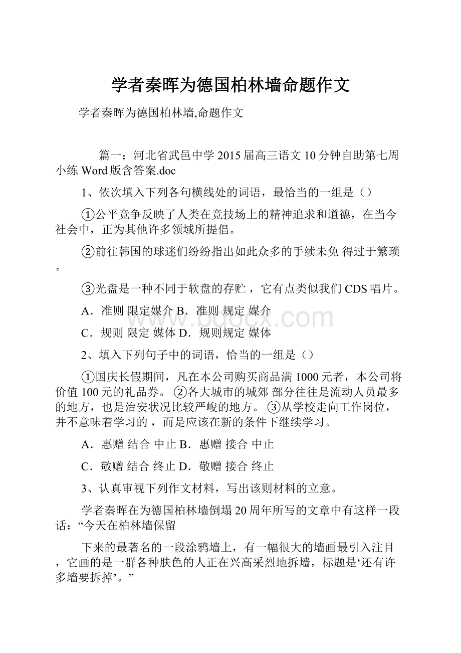 学者秦晖为德国柏林墙命题作文文档格式.docx