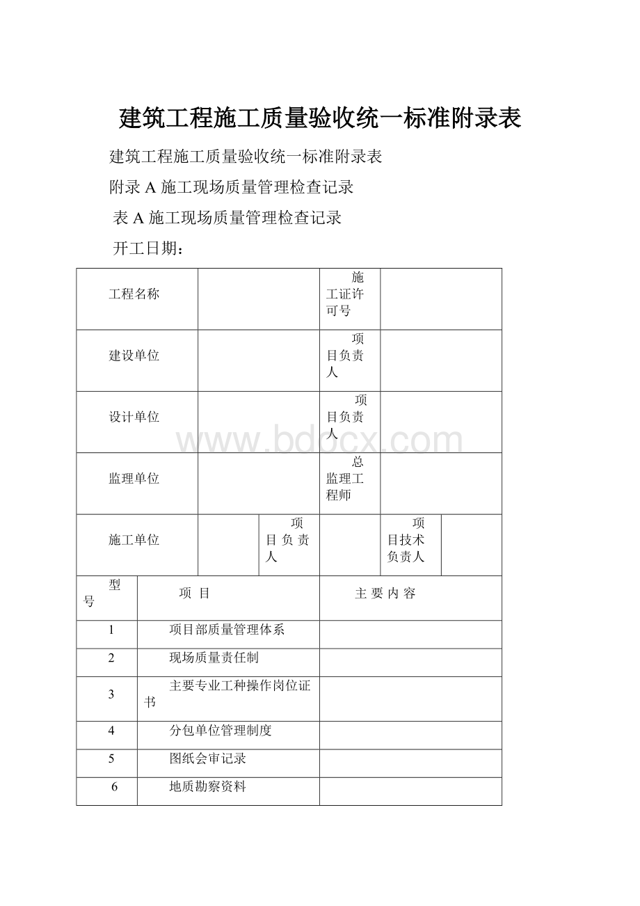 建筑工程施工质量验收统一标准附录表Word格式.docx