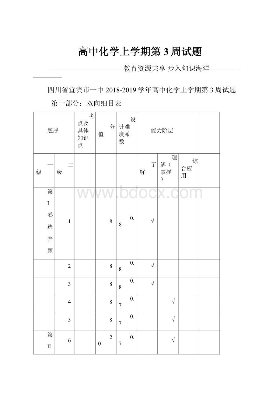 高中化学上学期第3周试题.docx_第1页