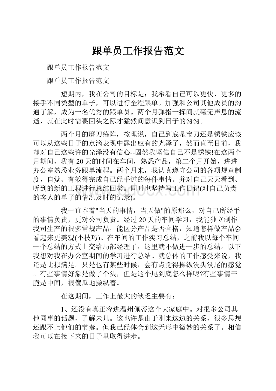 跟单员工作报告范文Word下载.docx