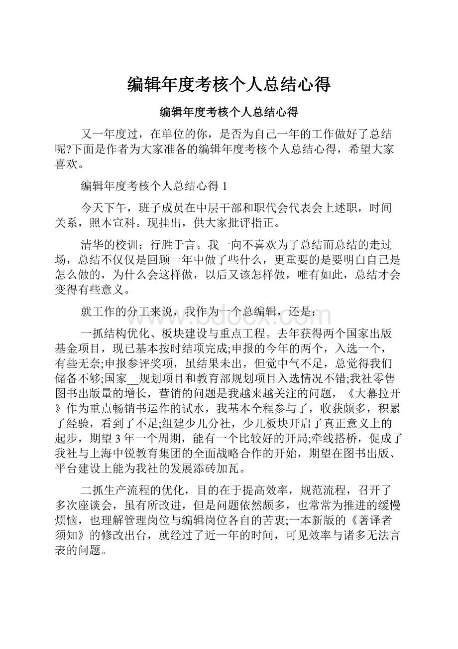 编辑年度考核个人总结心得文档格式.docx