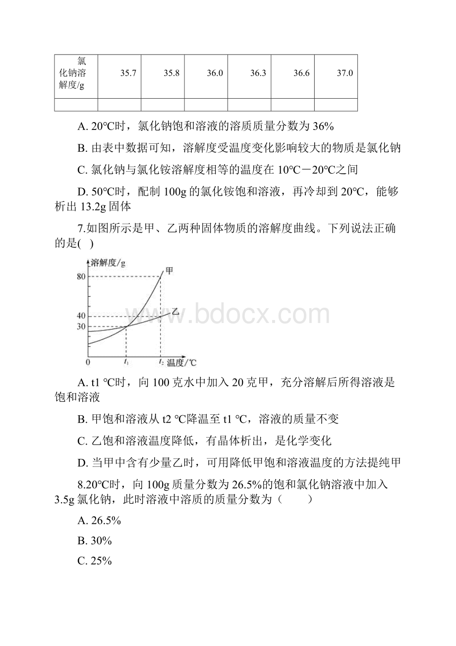 华师版初中科学七年级期中复习常考知识专项练习溶解度和质量分数的关系探究.docx_第3页