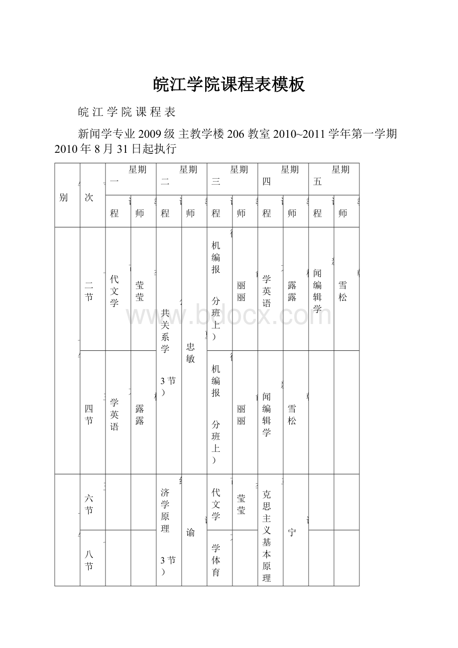 皖江学院课程表模板Word文档格式.docx_第1页