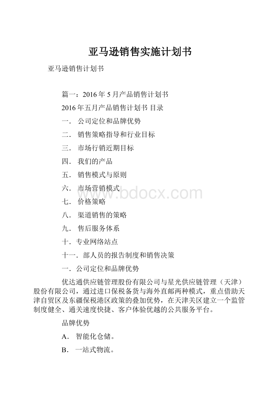 亚马逊销售实施计划书.docx_第1页