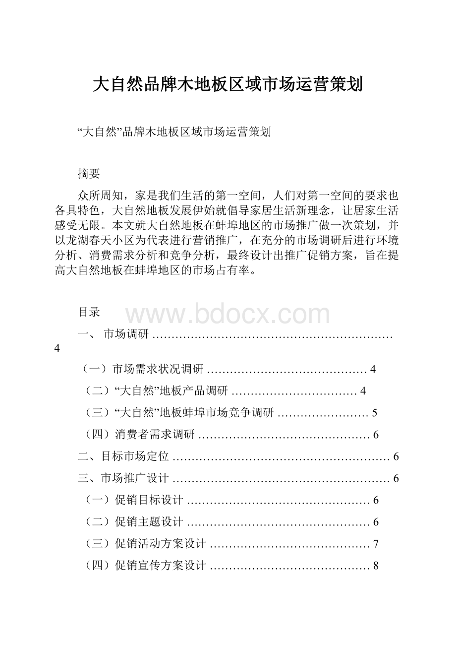 大自然品牌木地板区域市场运营策划.docx