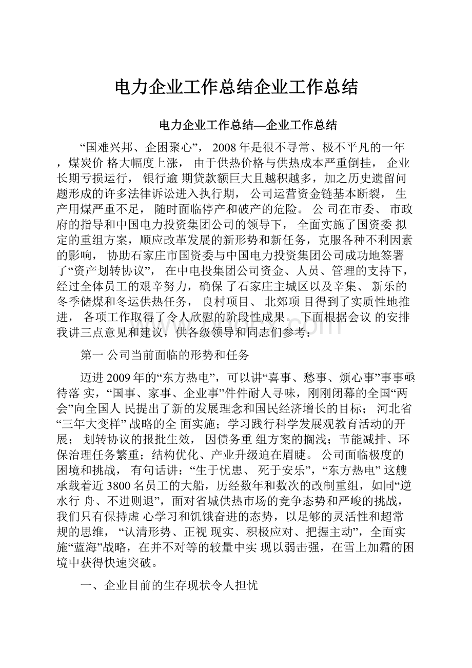 电力企业工作总结企业工作总结.docx_第1页