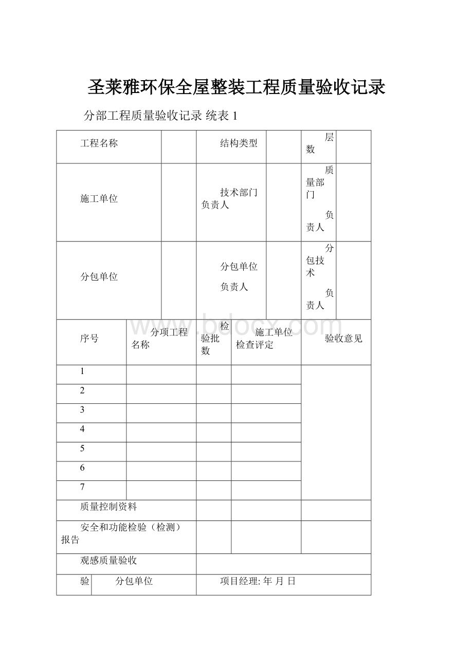 圣莱雅环保全屋整装工程质量验收记录.docx