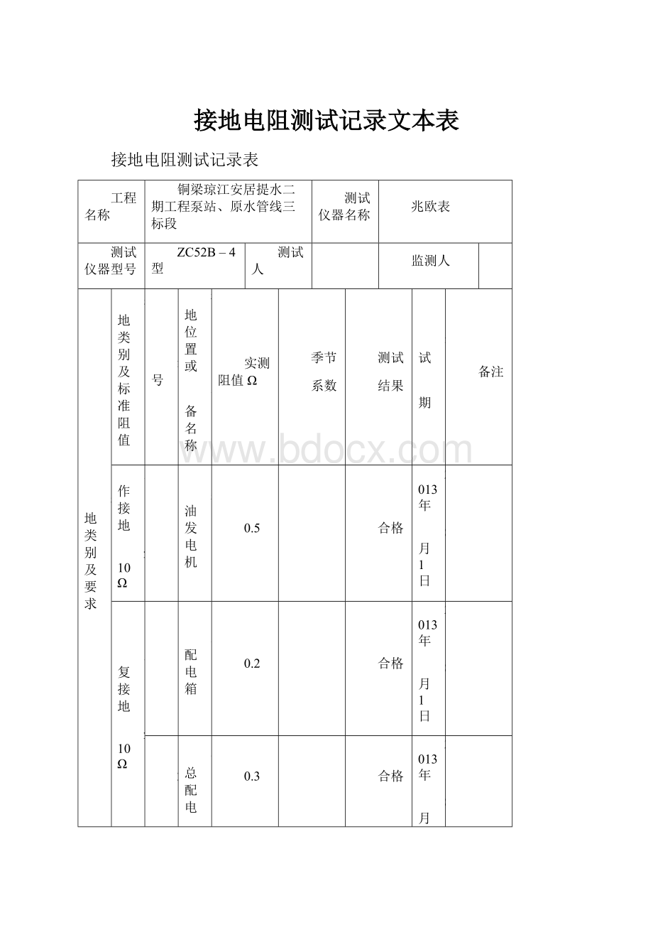 接地电阻测试记录文本表.docx