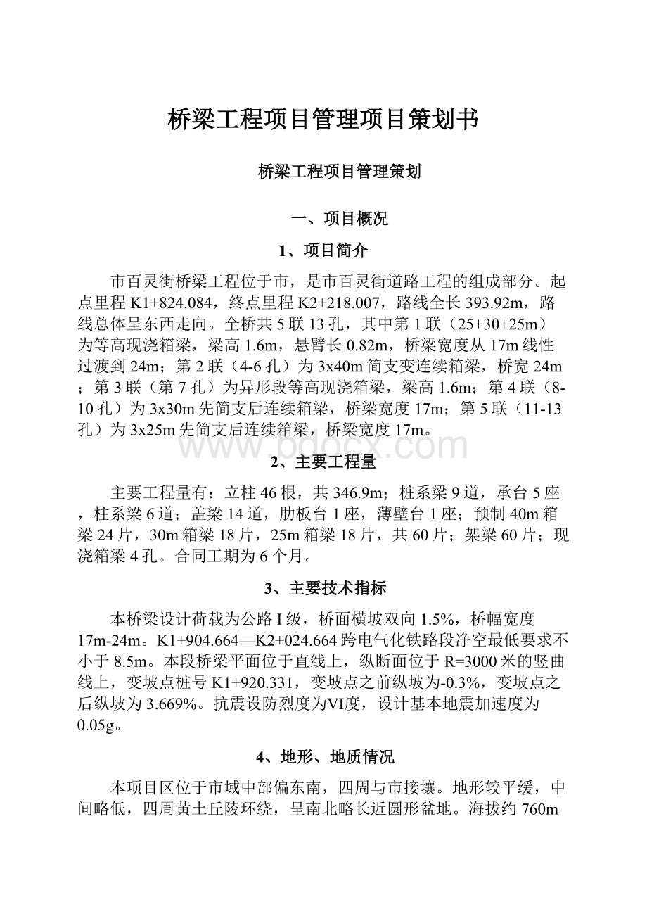 桥梁工程项目管理项目策划书.docx_第1页