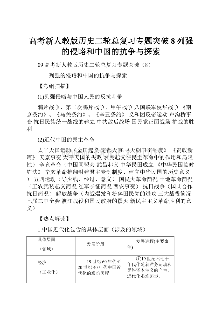 高考新人教版历史二轮总复习专题突破8列强的侵略和中国的抗争与探索文档格式.docx