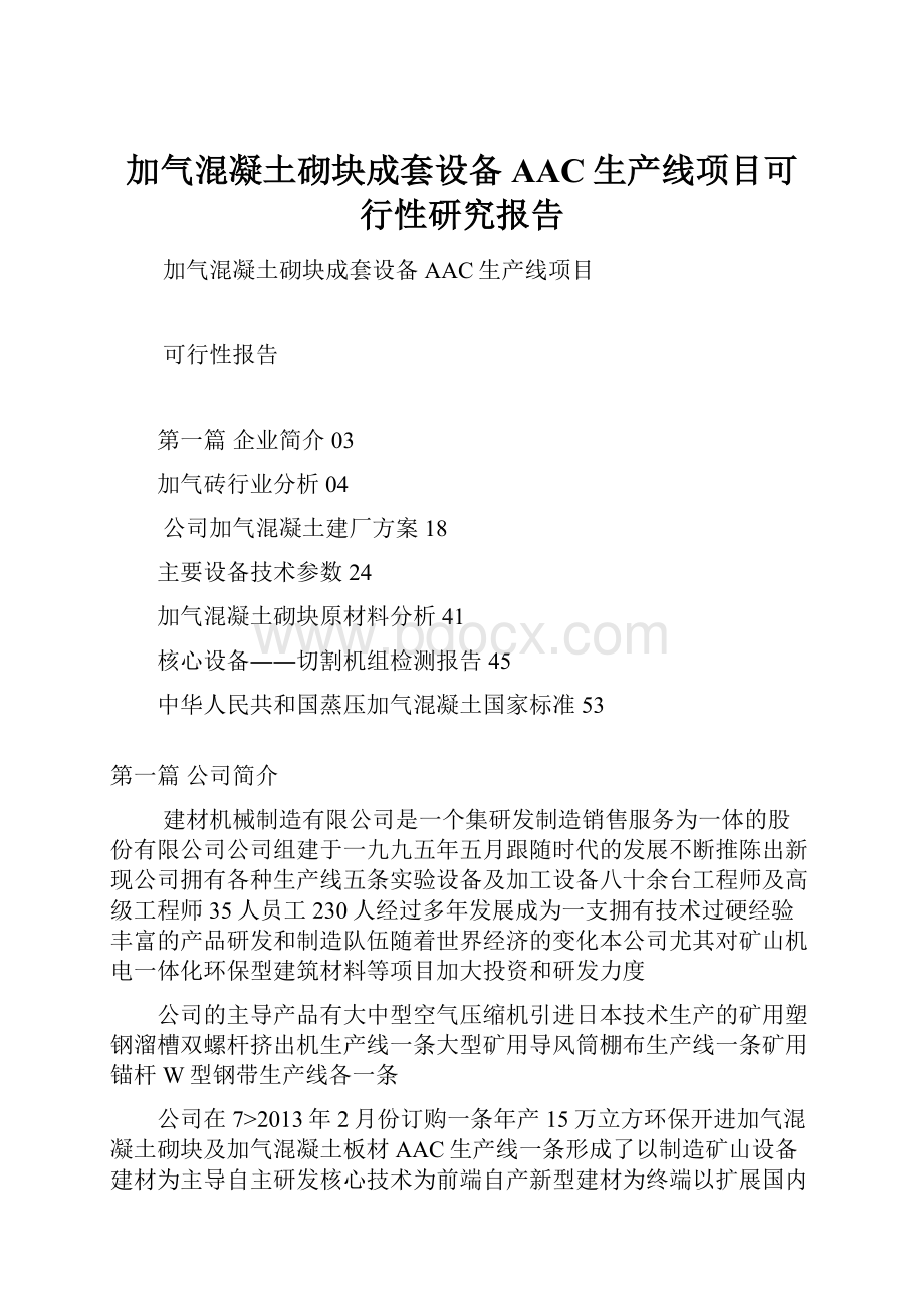 加气混凝土砌块成套设备AAC生产线项目可行性研究报告Word格式文档下载.docx_第1页