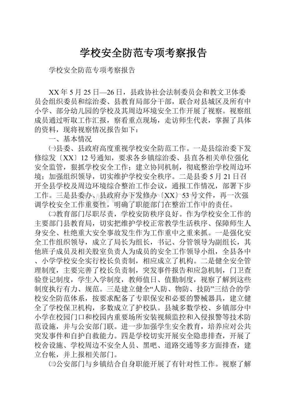 学校安全防范专项考察报告Word格式.docx