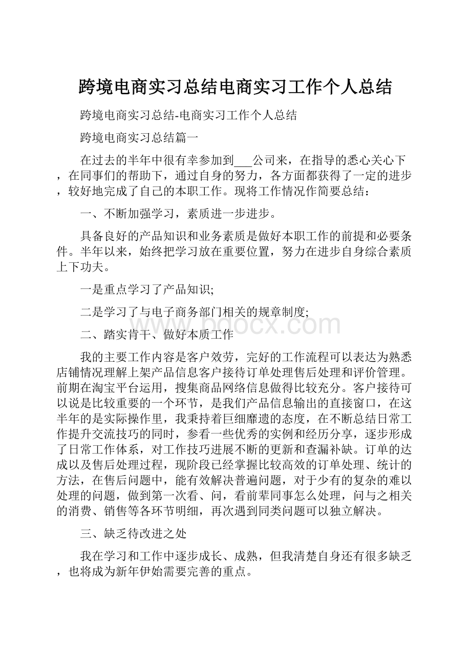 跨境电商实习总结电商实习工作个人总结.docx_第1页