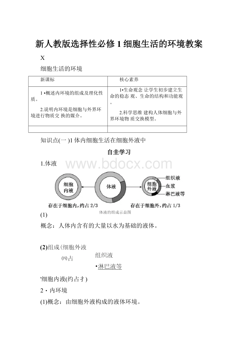 新人教版选择性必修1细胞生活的环境教案Word格式文档下载.docx