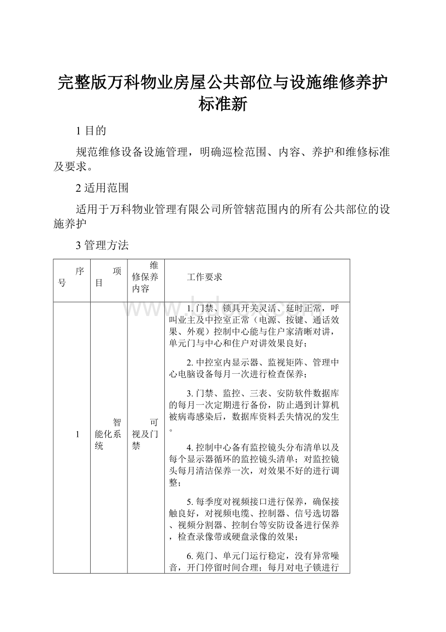 完整版万科物业房屋公共部位与设施维修养护标准新Word文档下载推荐.docx