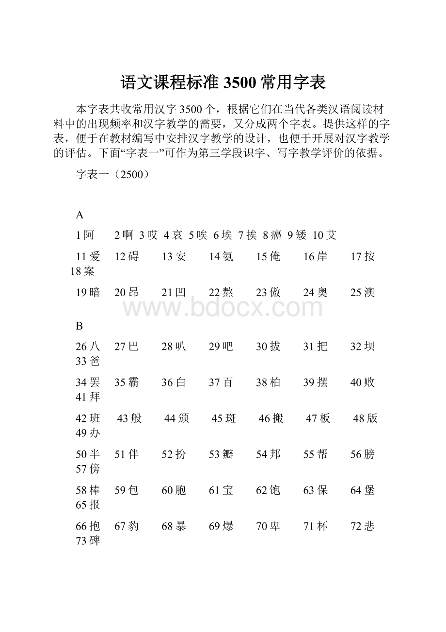 语文课程标准3500常用字表Word格式.docx_第1页