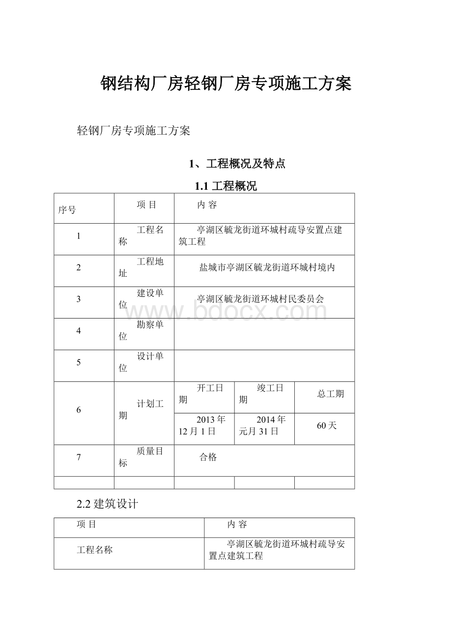 钢结构厂房轻钢厂房专项施工方案.docx_第1页