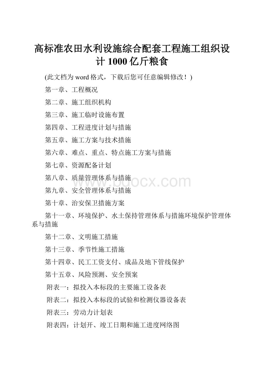 高标准农田水利设施综合配套工程施工组织设计1000亿斤粮食Word文件下载.docx