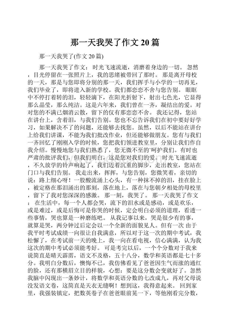 那一天我哭了作文20篇.docx