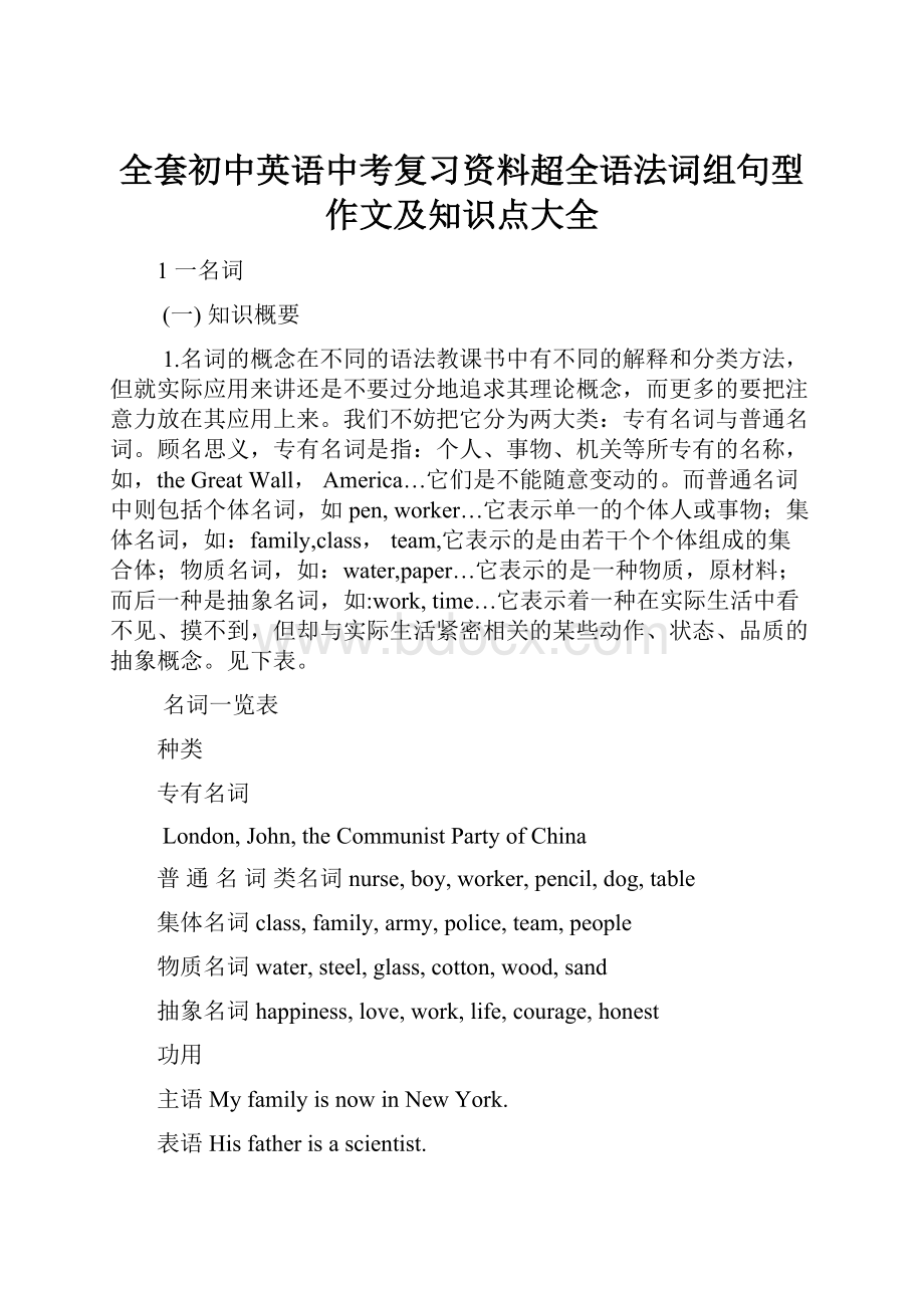 全套初中英语中考复习资料超全语法词组句型作文及知识点大全.docx_第1页