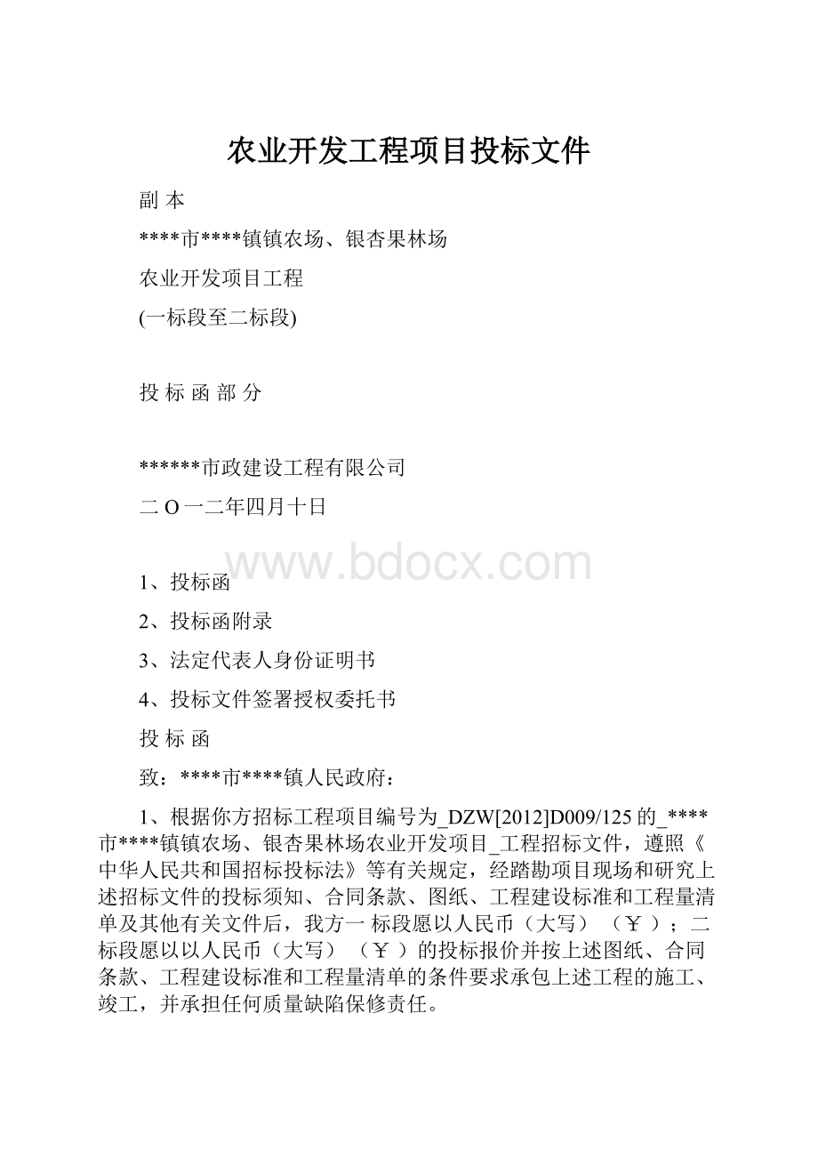 农业开发工程项目投标文件.docx_第1页