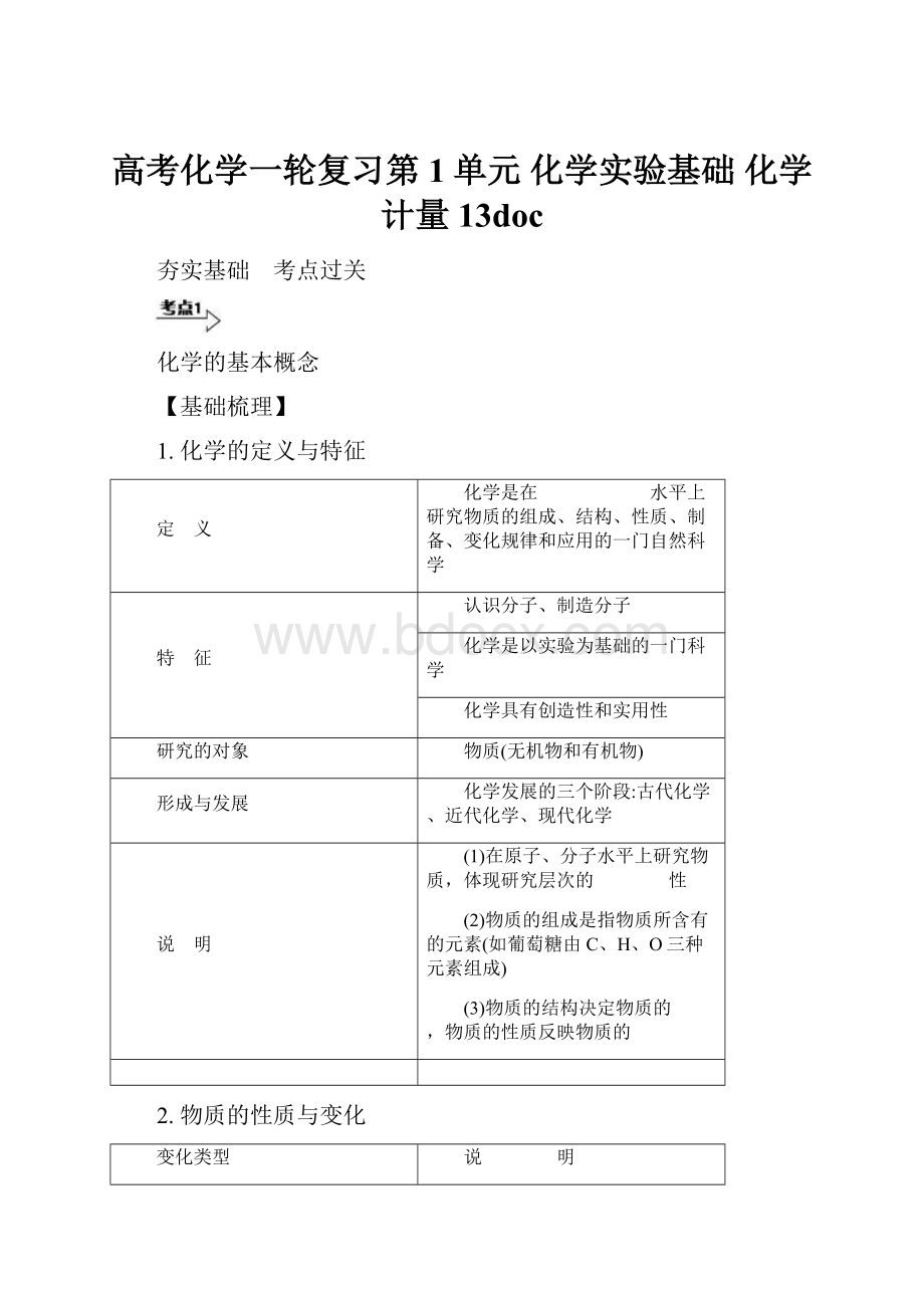 高考化学一轮复习第1单元 化学实验基础 化学计量13doc.docx_第1页