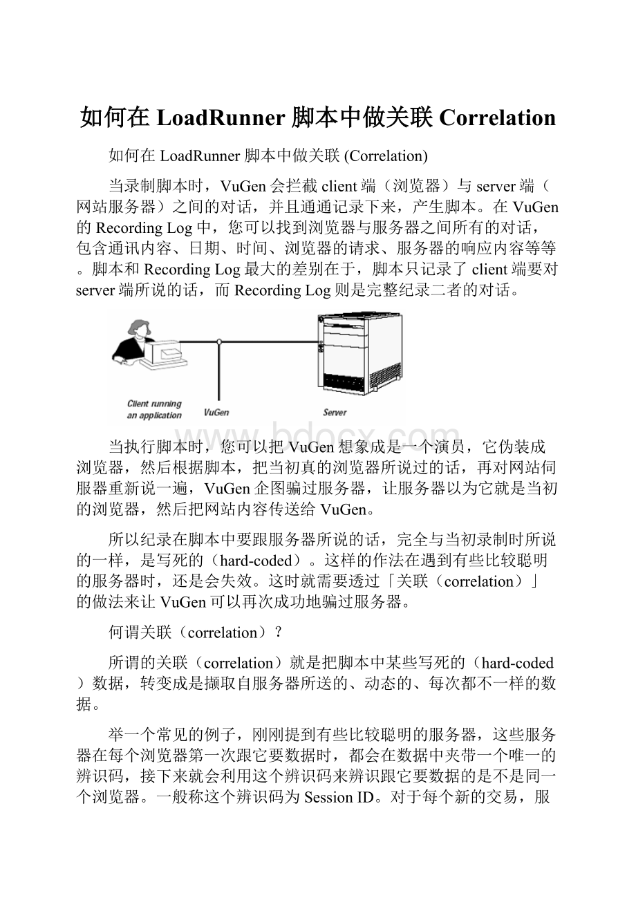 如何在 LoadRunner 脚本中做关联 CorrelationWord文档格式.docx_第1页