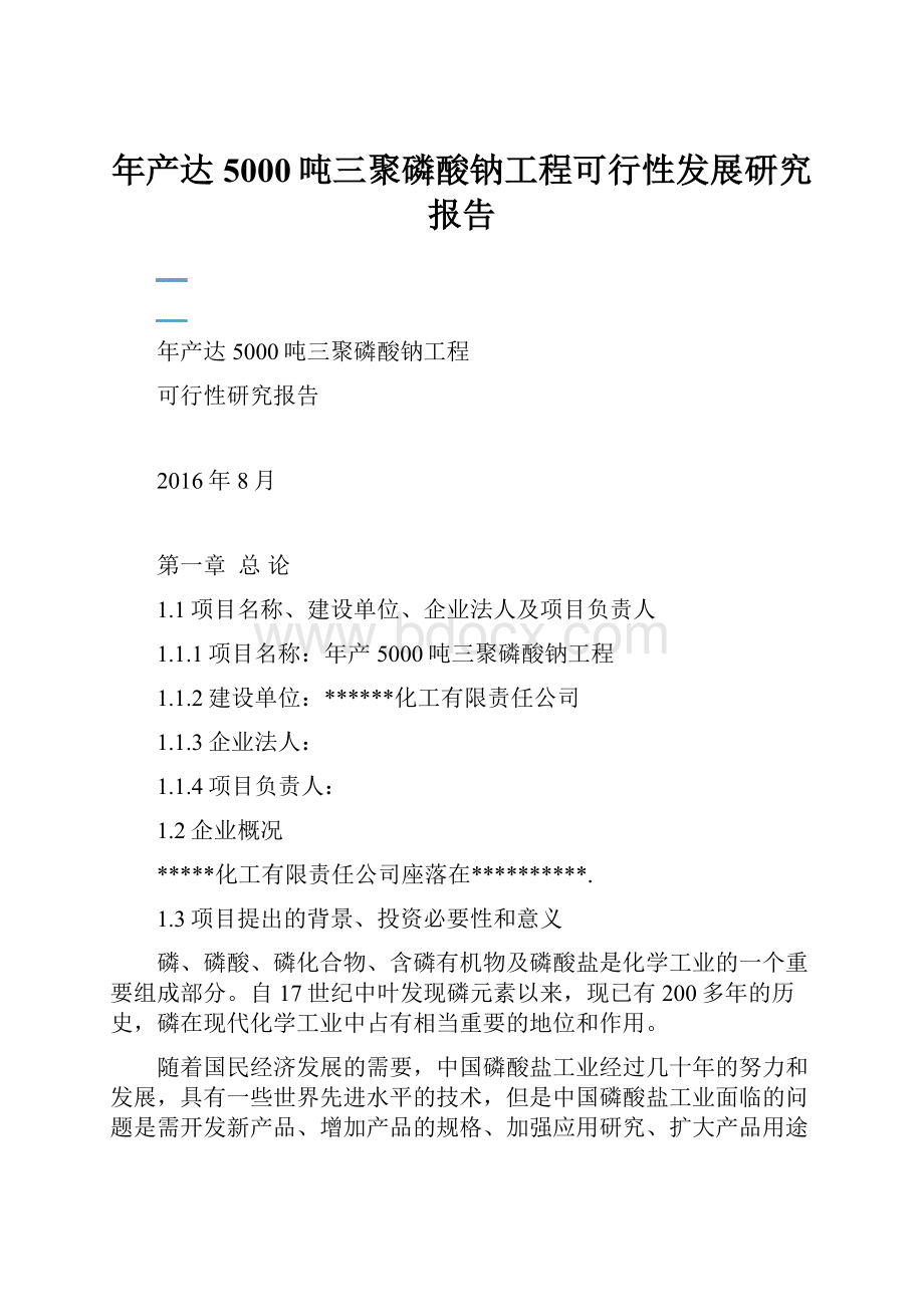 年产达5000吨三聚磷酸钠工程可行性发展研究报告.docx_第1页