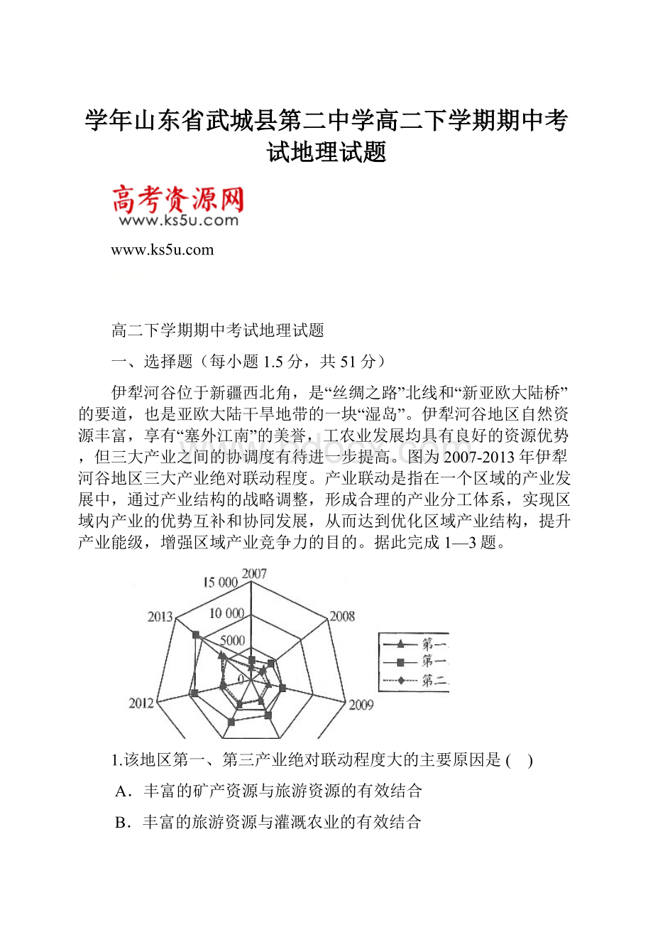 学年山东省武城县第二中学高二下学期期中考试地理试题文档格式.docx_第1页