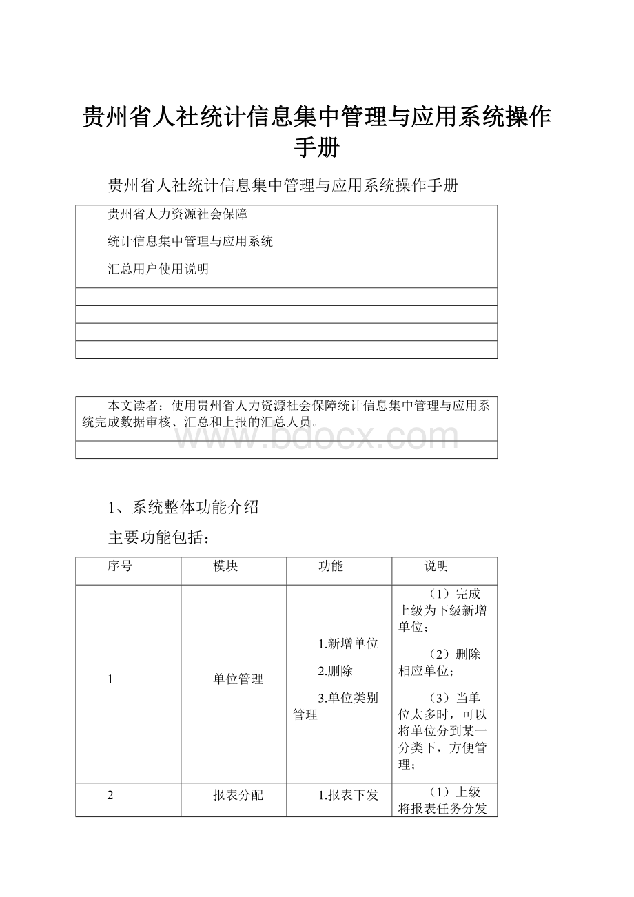 贵州省人社统计信息集中管理与应用系统操作手册Word下载.docx_第1页