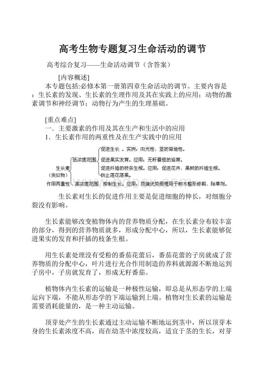 高考生物专题复习生命活动的调节Word格式文档下载.docx