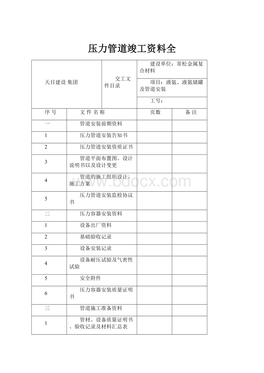 压力管道竣工资料全Word下载.docx