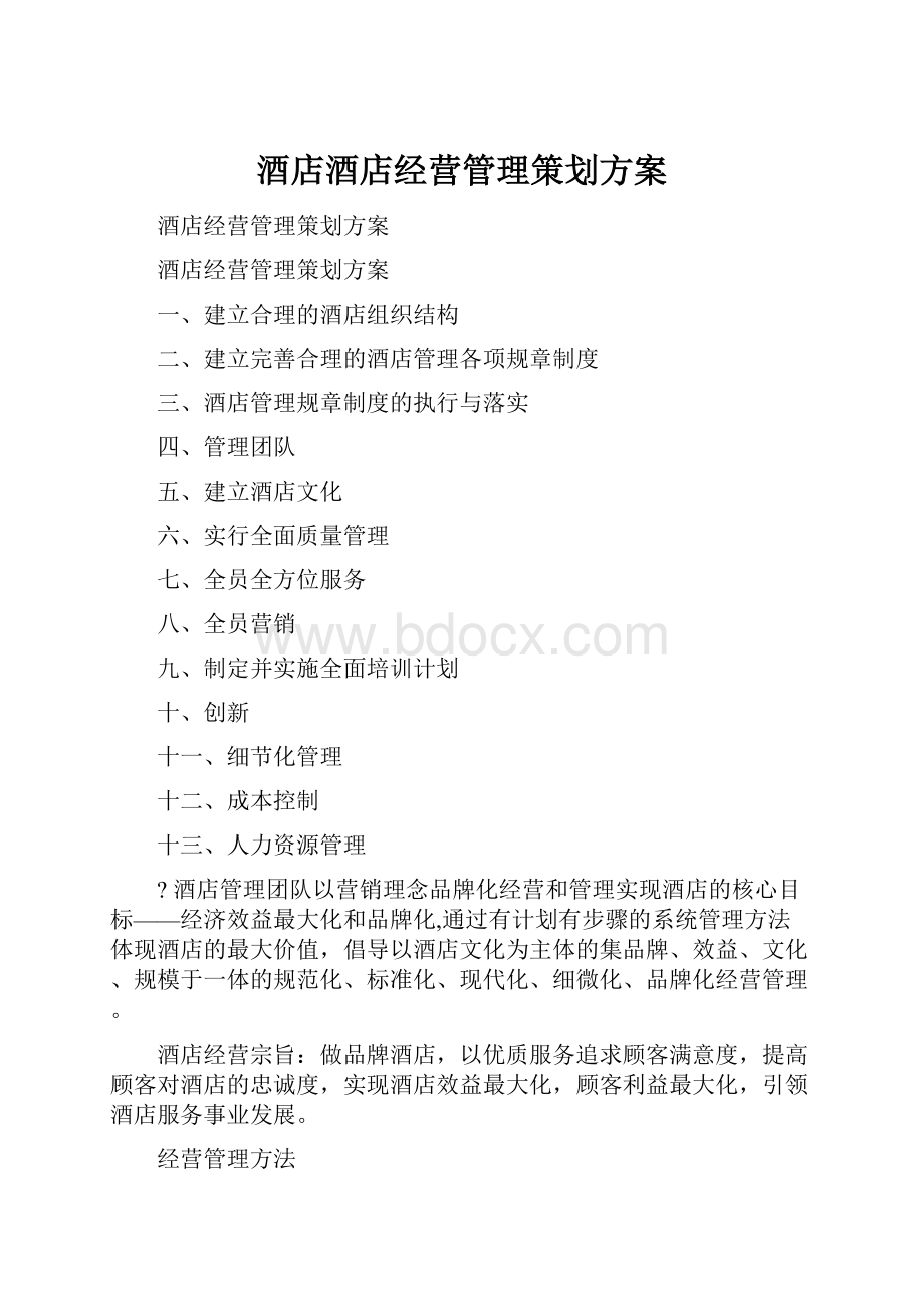 酒店酒店经营管理策划方案Word文档格式.docx