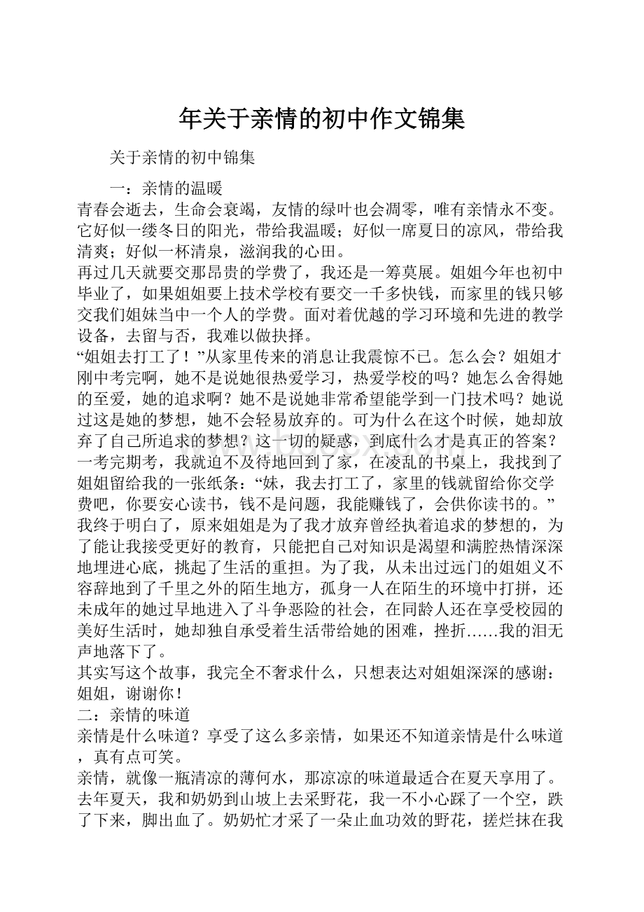 年关于亲情的初中作文锦集文档格式.docx